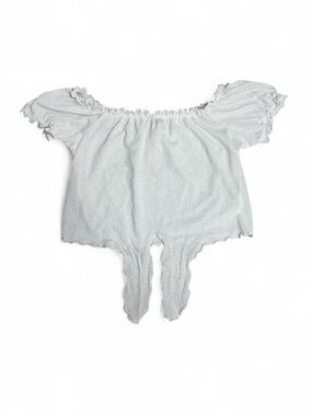 Iris Basic Light Gray Off-Shoulder Ruffle Crop Top